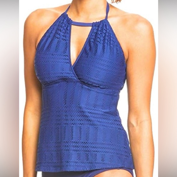 NWT 24th & Ocean Tankini size Small Blue High Neck Front Keyhole Halter Swimsuit - Picture 4 of 4